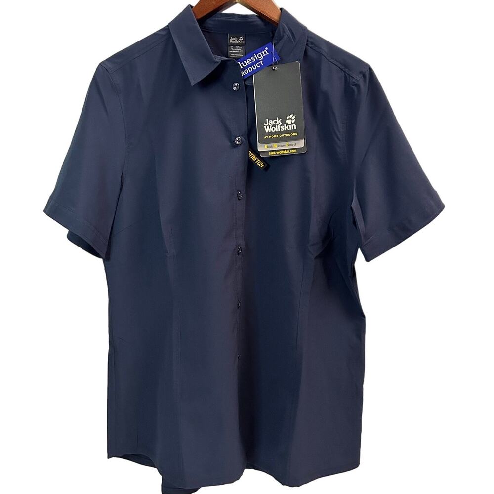 Jack Wolfskin Women's Sonora Short Sleeved Hiking Shirt Blue Size Large